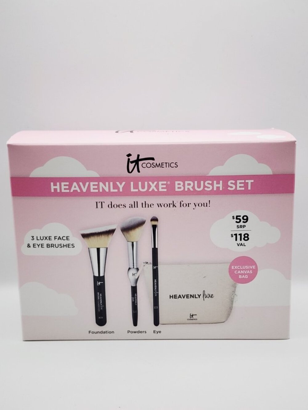 IT Cosmetics Heavenly Luxe 3 Pc Brush Set New In Box Face & Eye Makeup Brushes